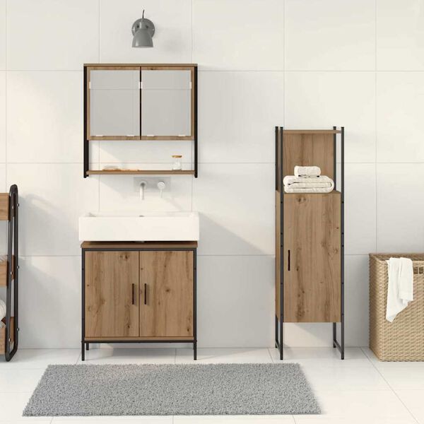 vidaXL Badezimmerm&ouml;bel-Set mit Regal mit T&uuml;r 3 pcs Braun Holzwerkstoff