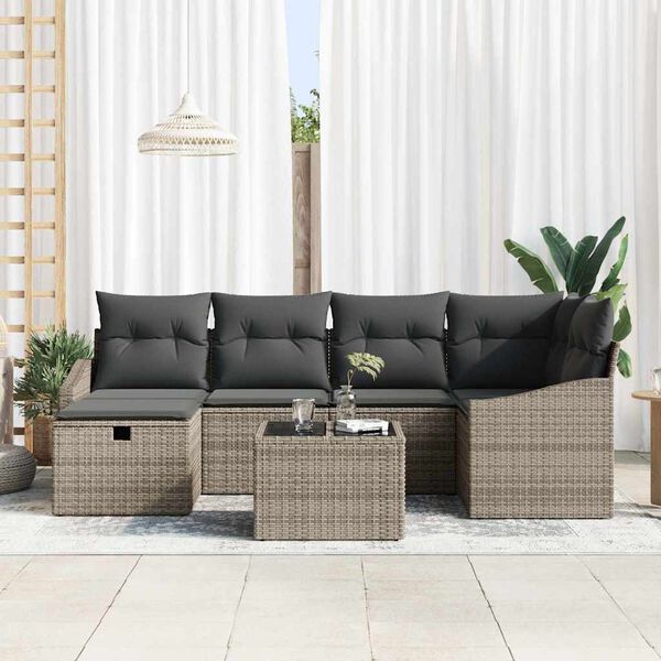 vidaXL Sofa Set mit Kissen 7 pcs Poly-Rattan
