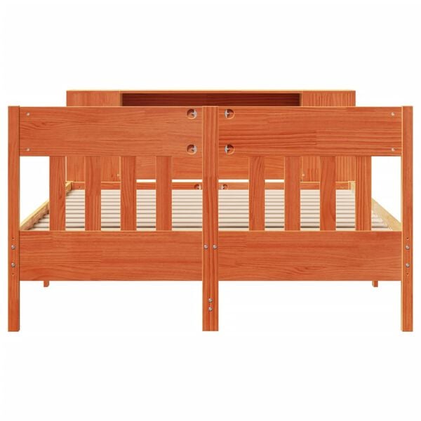 vidaXL Massivholzbett mit Regal ohne Matratze Wachsbraun 135x190 cm