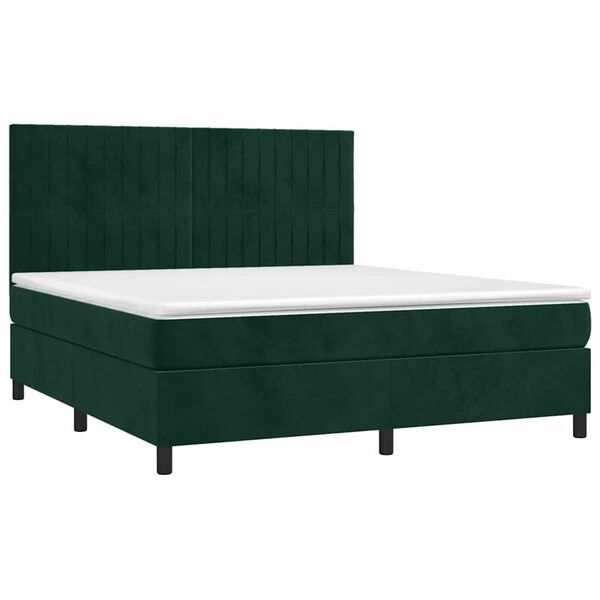 vidaXL Boxspringbett mit Matratze & LED Dunkelgr&uuml;n 160x200 cm Samt