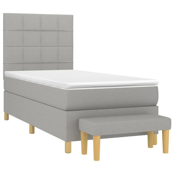 vidaXL Boxspringbett mit Matratze Hellgrau 90x200 cm Stoff