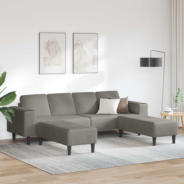 vidaXL Sofa mit Kissen Hellgrau 250 x 188 x 76 cm Cordstoff