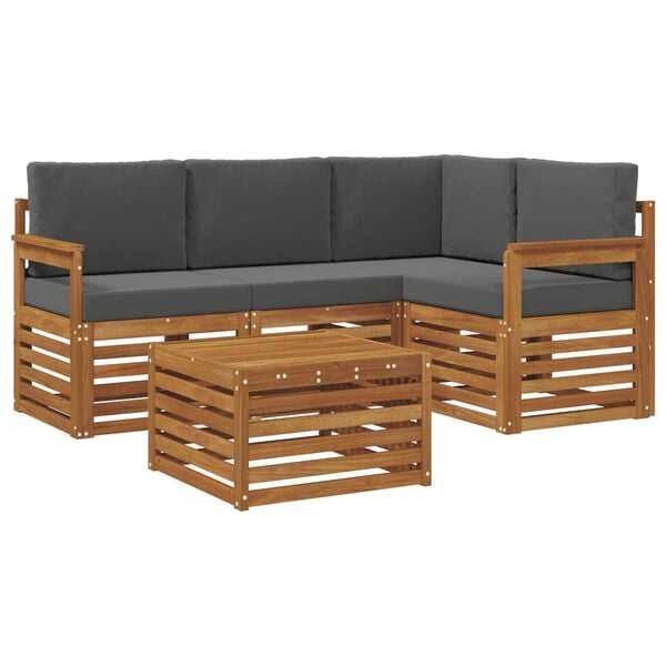 vidaXL M&ouml;belsets mit Kissen 5 pcs Natur und Anthrazit Holzwerkstoff