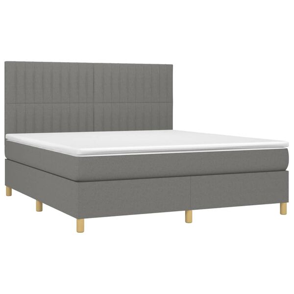 vidaXL Boxspringbett mit Matratze & LED Dunkelgrau 180x200 cm Stoff