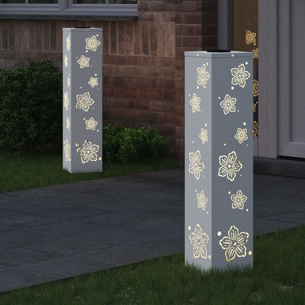 vidaXL Solar LED Weg Licht 2 pcs Wei&szlig; Kalt gewalzter Stahl