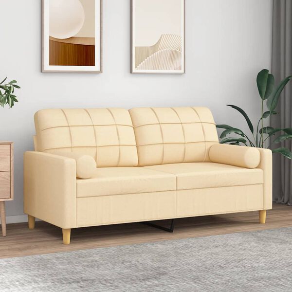 vidaXL 2-Sitzer-Sofa mit Kissen Creme 140 cm Stoff