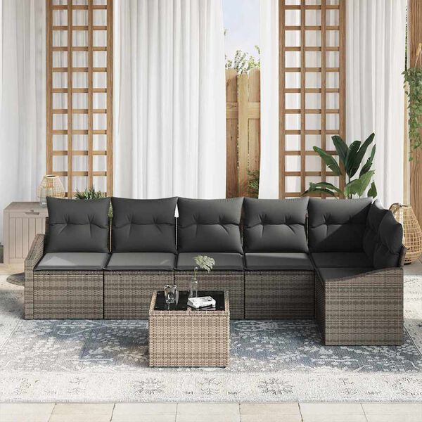 vidaXL Sofa Set mit Kissen 7 pcs Grau Poly-Rattan