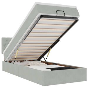 vidaXL Ottoman-Bett mit Matratze & LEDs Hellgrau 90x190 cm Samt