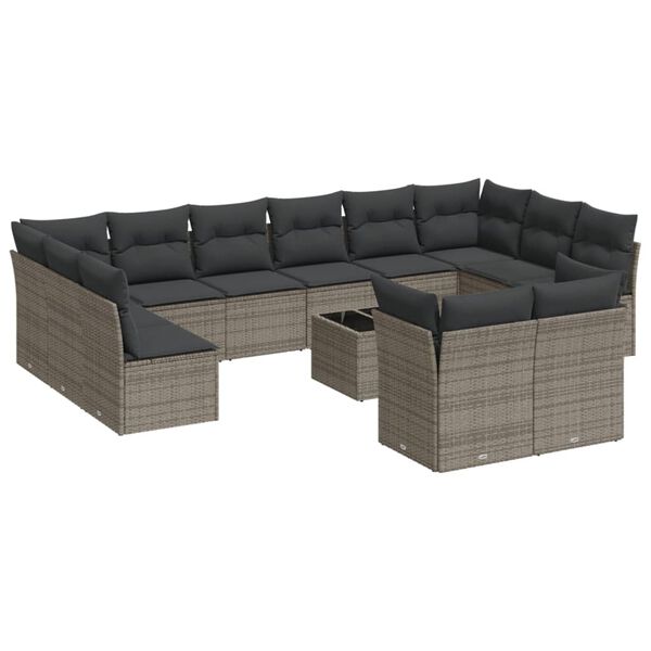 vidaXL 13-tlg. Garten-Sofagarnitur mit Kissen Grau Poly Rattan