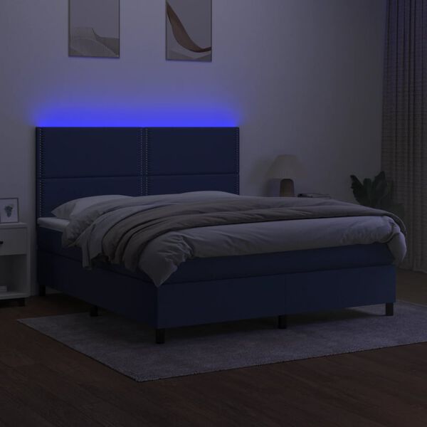 vidaXL Boxspringbett mit Matratze & LED Blau 180x200 cm Stoff