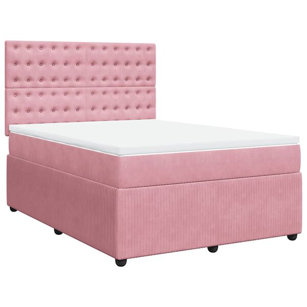 vidaXL Boxspringbett mit Matratze Rosa 140x190 cm Samt
