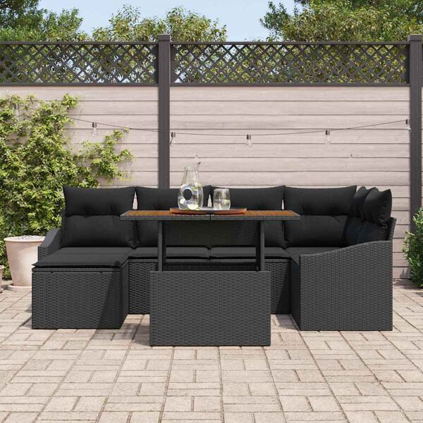 vidaXL Garten Essgruppe mit Kissen 7 pcs Schwarz und Braun
