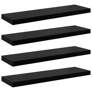 vidaXL Wandregale Schwebend 4 Stk. Hochglanz-Schwarz 90x23,5x3,8cm MDF