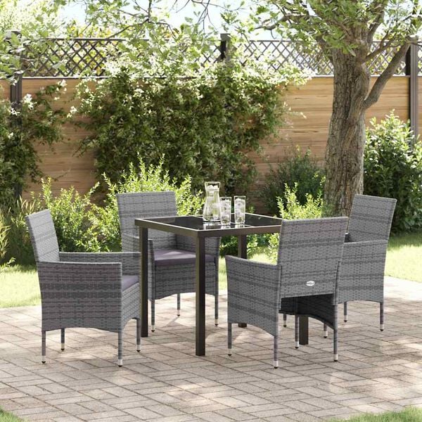 vidaXL Garten Essgruppe mit Kissen 5 pcs Grau Poly-Rattan