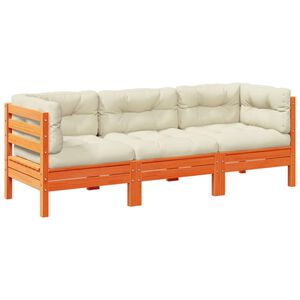 vidaXL 3-tlg. Garten-Sofagarnitur mit Kissen Wachsbraun Kiefernholz