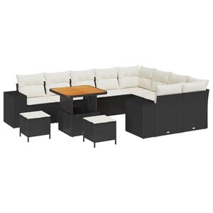 vidaXL Gartensofa-set mit Kissen 12 pcs Schwarz Poly-Rattan