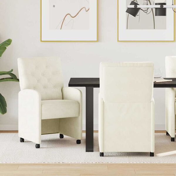 vidaXL Esszimmerst&uuml;hle mit Rollen 2 pcs Creme 58 x 67 x 97 cm Samt
