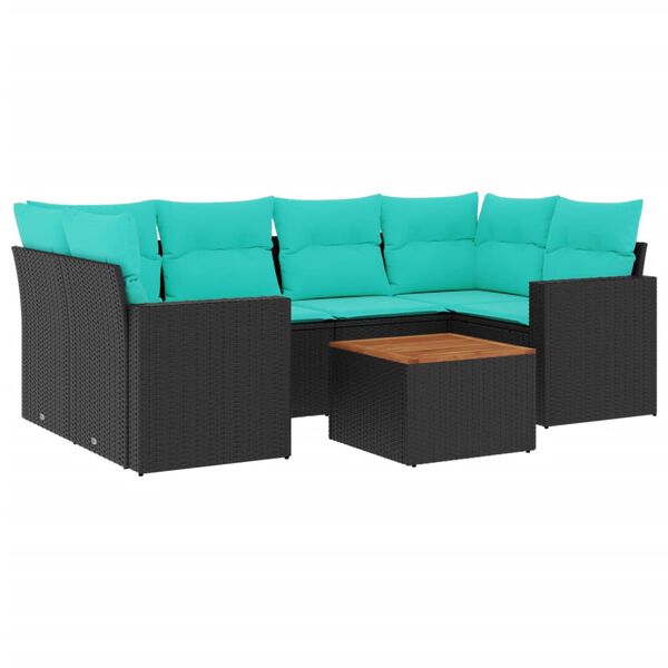 vidaXL 7-tlg. Garten-Sofagarnitur mit Kissen Schwarz Poly Rattan