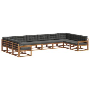 vidaXL Outdoor-Sofagarnitur mit Kissen 10 pcs Natur und Anthrazit