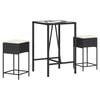 vidaXL 3-tlg. Gartenbar-Set mit Kissen Schwarz Poly Rattan