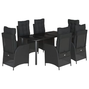 vidaXL 7-tlg. Garten-Essgruppe mit Kissen Schwarz Poly Rattan