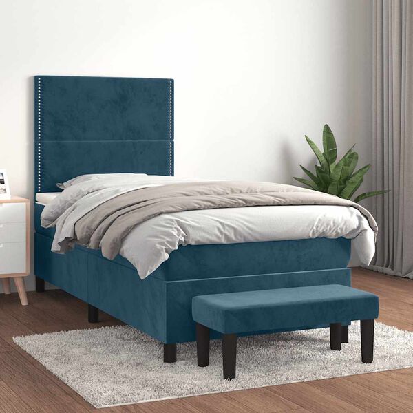 vidaXL Boxspringbett mit Matratze Dunkelblau 90x200 cm Samt