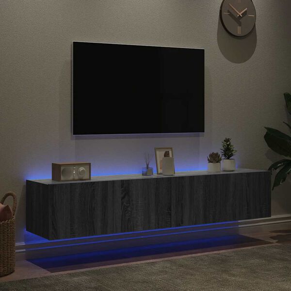 vidaXL TV-Wandschr&auml;nke mit LED-Leuchten 2 Stk. Grau Sonoma 80x35x31 cm