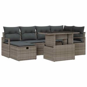 vidaXL Garten-Sofa-Set mit Kissen mit Speicher 7 pcs Grau Poly Rattan