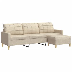 vidaXL 3-Sitzer-Sofa mit Hocker Creme 210 cm Stoff