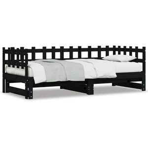 vidaXL Tagesbett Ausziehbar Schwarz 2x(80x200) cm Massivholz Kiefer