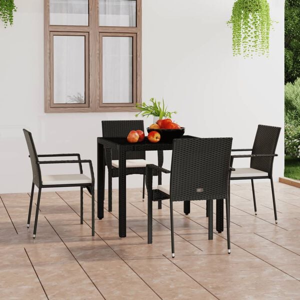 vidaXL Gartenst&uuml;hle mit Kissen 4 Stk. Poly Rattan Schwarz