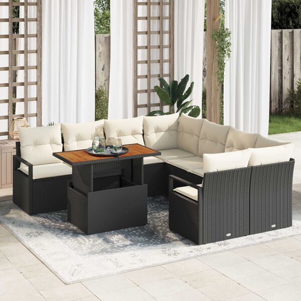 vidaXL Garten-Sofa-Set mit Speicher 9 pcs Schwarz Poly Rattan