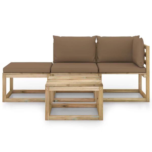 vidaXL 4-tlg. Garten-Lounge-Set mit Kissen in Taupe