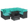 vidaXL 8-teiliges Gartensofa-Set mit Kissen, schwarzes Polyrattan