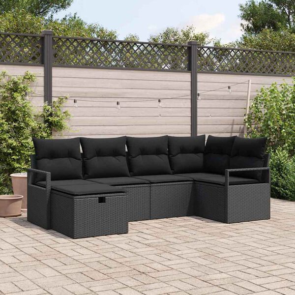 vidaXL Sofa Set mit Kissen mit Speicher Schwarz Poly-Rattan