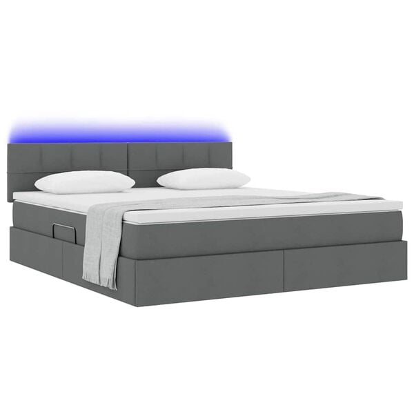 vidaXL Bett mit Stauraum und LED mit LED Dunkelgrau 160 x 200 cm Stoff