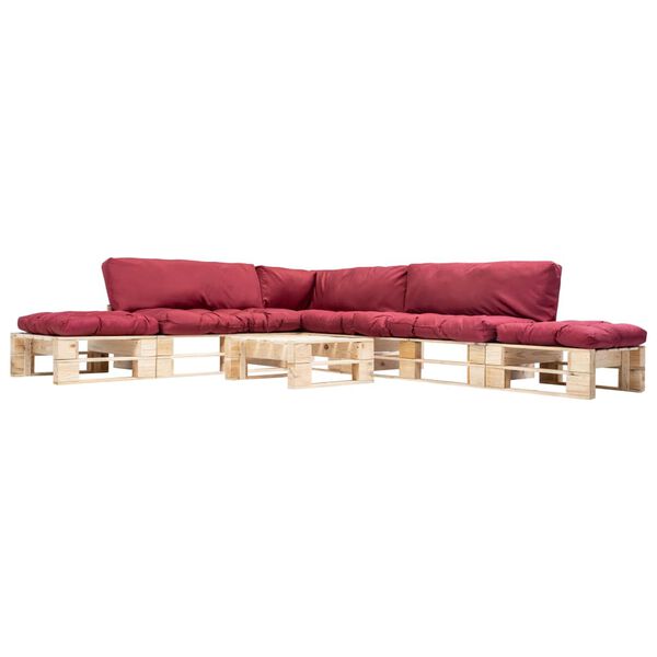 vidaXL 6-tlg. Paletten-Lounge-Set mit Kissen in Rot Holz