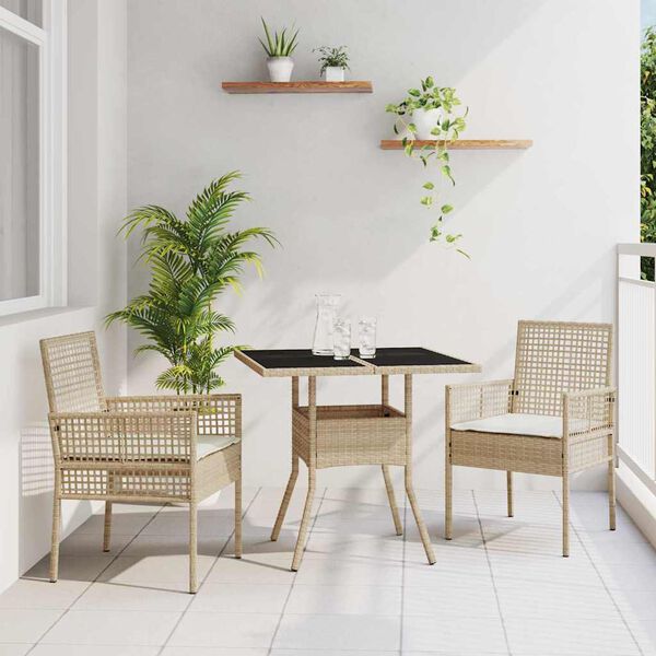 vidaXL Garten Essgruppe 3 pcs Beige Poly Rattan
