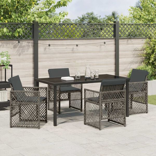 vidaXL Garten Essgruppe 5 pcs Grau Poly-Rattan