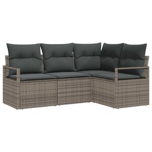 vidaXL Sofa Set mit Kissen mit Speicher 4 pcs Grau Poly-Rattan
