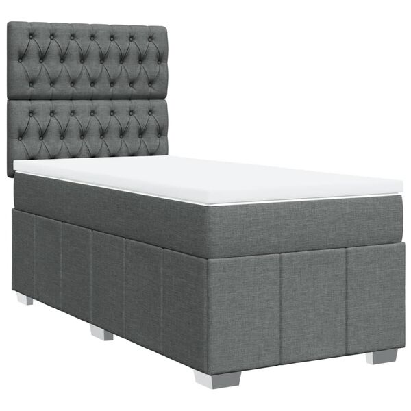 vidaXL Boxspringbett mit Matratze Dunkelgrau 90x190 cm Stoff