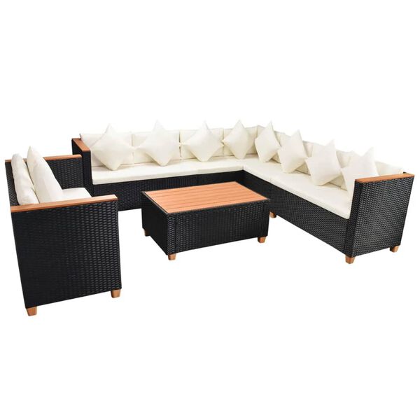 vidaXL 6-tlg. Garten-Lounge-Set mit Auflagen Poly Rattan Schwarz