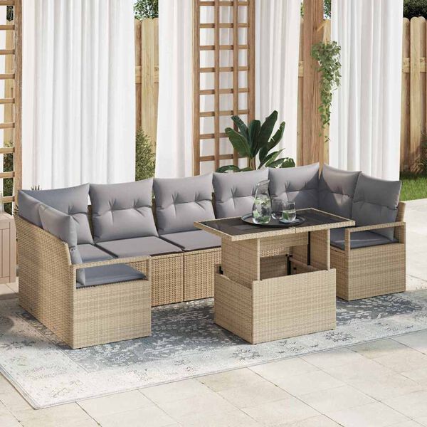 vidaXL Garten-Sofa-Set mit Speicher 8 pcs Beige Poly Rattan