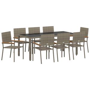 vidaXL Garten Essgruppe 9 stk. Grau Poly-Rattan