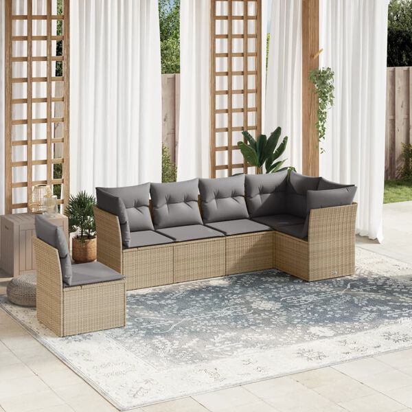 vidaXL 6-tlg. Garten-Sofagarnitur mit Kissen Beige Poly Rattan