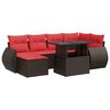 vidaXL 7-tlg. Garten-Sofagarnitur mit Kissen Braun Poly Rattan Akazie