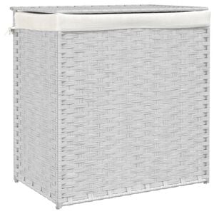 vidaXL W&auml;schekorb mit 2 F&auml;chern Wei&szlig; 53x35x57 cm Poly Rattan