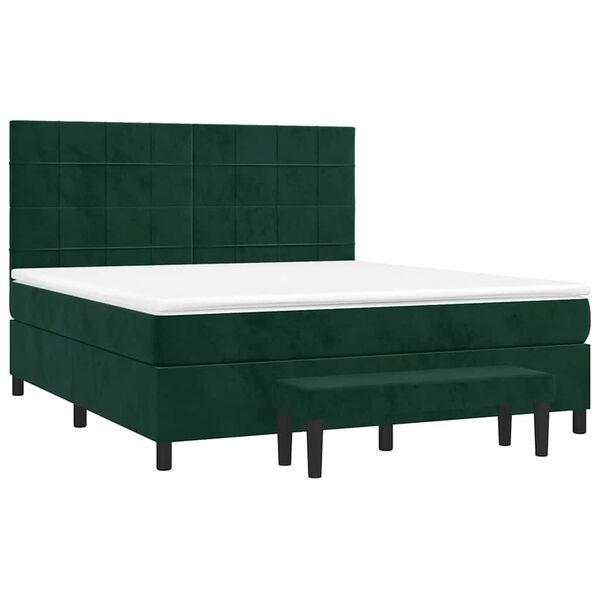 vidaXL Boxspringbett mit Matratze Dunkelgr&uuml;n 180x200 cm Samt