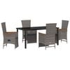 vidaXL Garten Essgruppe mit Kissen 5 pcs Grau Poly-Rattan