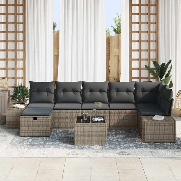 vidaXL Gartensofa-set mit Kissen 8 pcs Grau Poly-Rattan